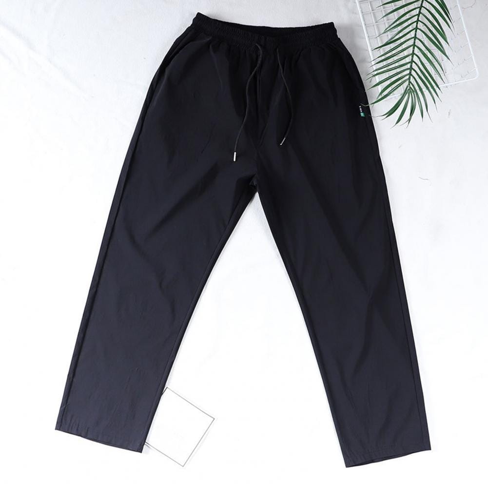 Ice Silk Loose Fit Trousers Men Zipper Pocket Pants Men's Loose Ice Silk Quick-drying Sweatpants with Drawstring Waist for Gym