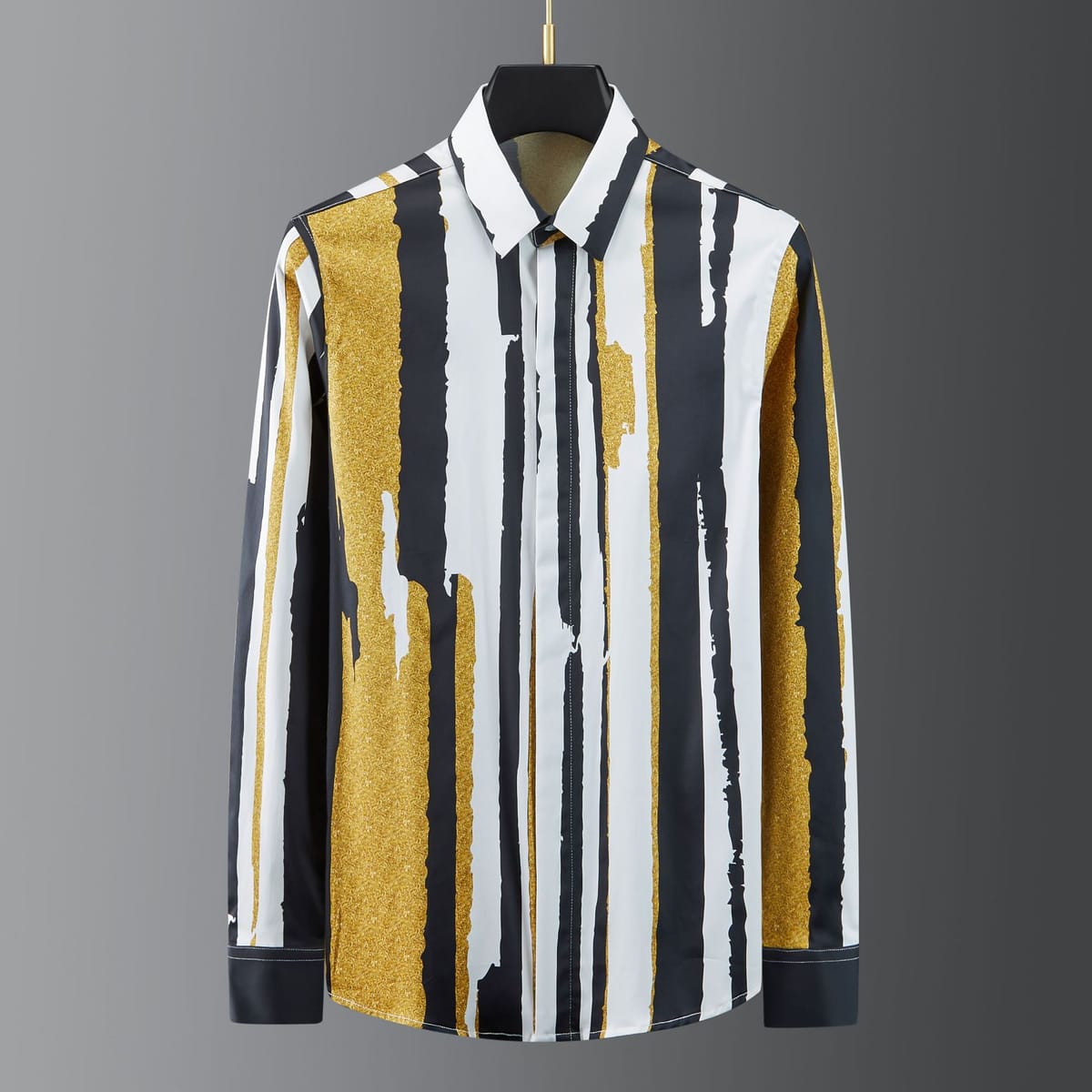 Palace style high-end pure cotton digital color blocking direct spray printed men's youth casual long sleeved shirt