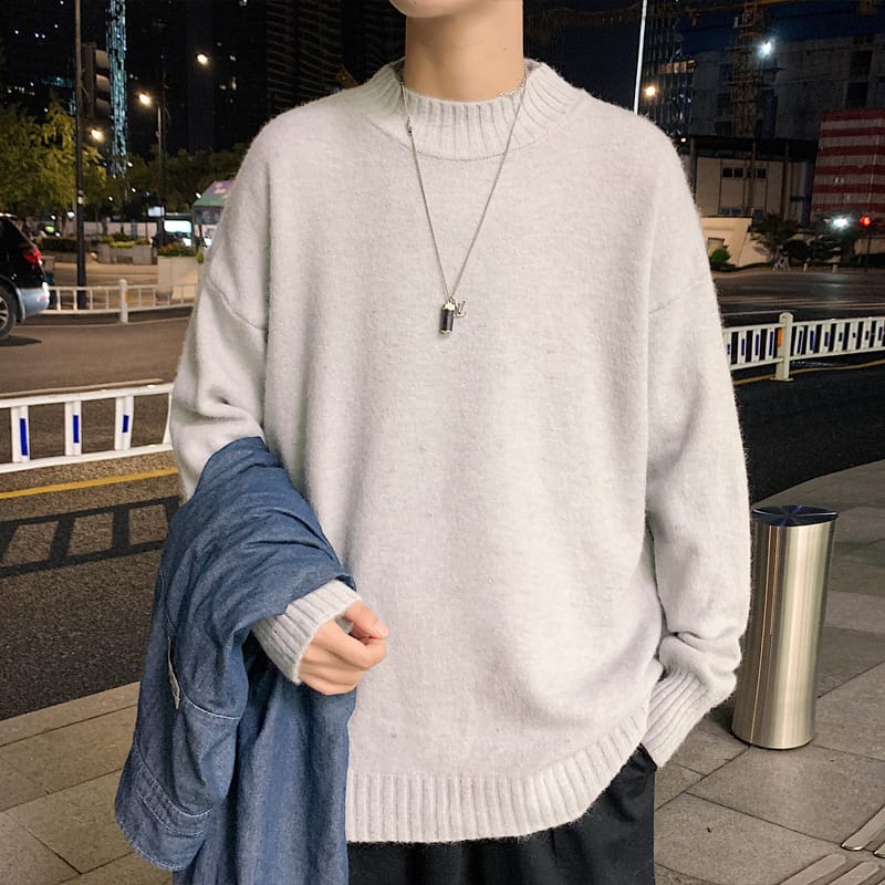 2022 Autumn and Winter New Men's Large Size Solid Color Round Neck Sweater Loose Casual Male Pullover Sweater