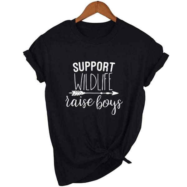 Women O-Neck Casual Funny T-Shirt Mom Shirt Mom Life Shirts Summer Women's T Shirt Support Wildlife Raise Boys Letters Printed