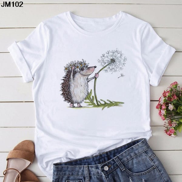 2021 New Large Size Women's T Shirt Hedgehog With Dandelion Printing Tshirt Summer Fashion Easy Matching T-shirt Female Tops Tee