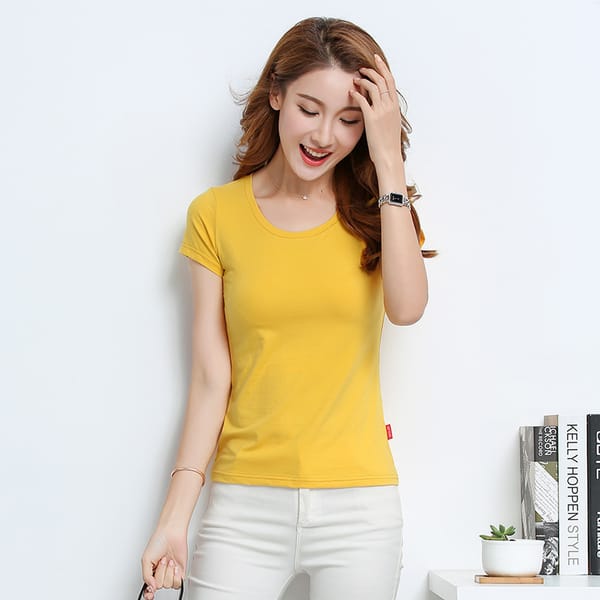 Summer New Women's T Shirt Solid-colored Slim Short-sleeved T-shirt for Female Half-sleeved Leisure Tops Tshirt