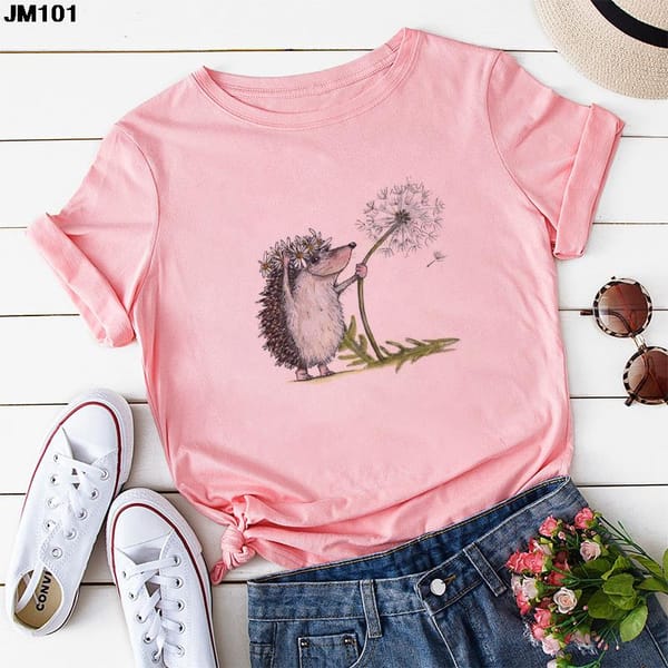 Harajuku Funny Anime Hedgehog Print Ladies T-shirt Summer Fashion Women's Short Sleeve T Shirt Casual Top Female Clothing Tshirt