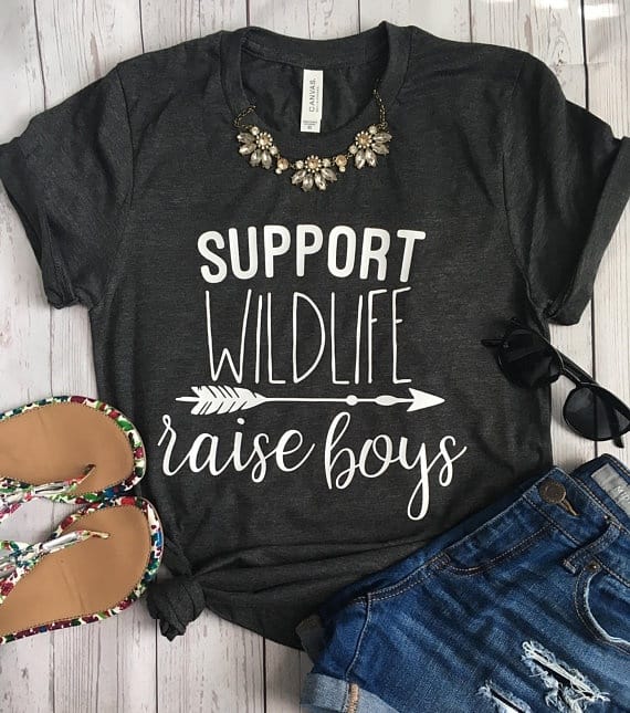 Style Women's T Shirt Support Wildlife Raise Boys Letters Printed Women O-Neck Casual Funny T- Mom   Life