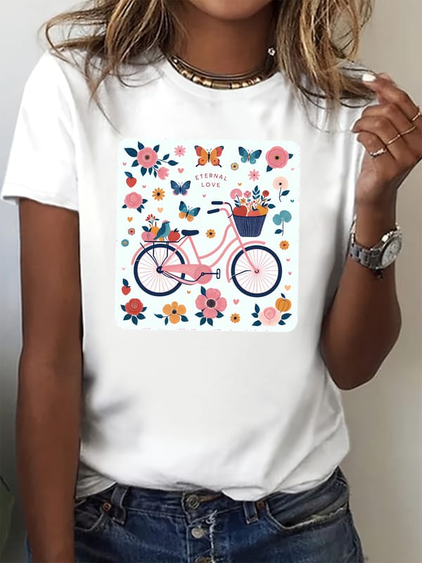 Women's Graphic Letter Print Crew Neck T-shirt - Cute Short Sleeve Top for Spring and Fall