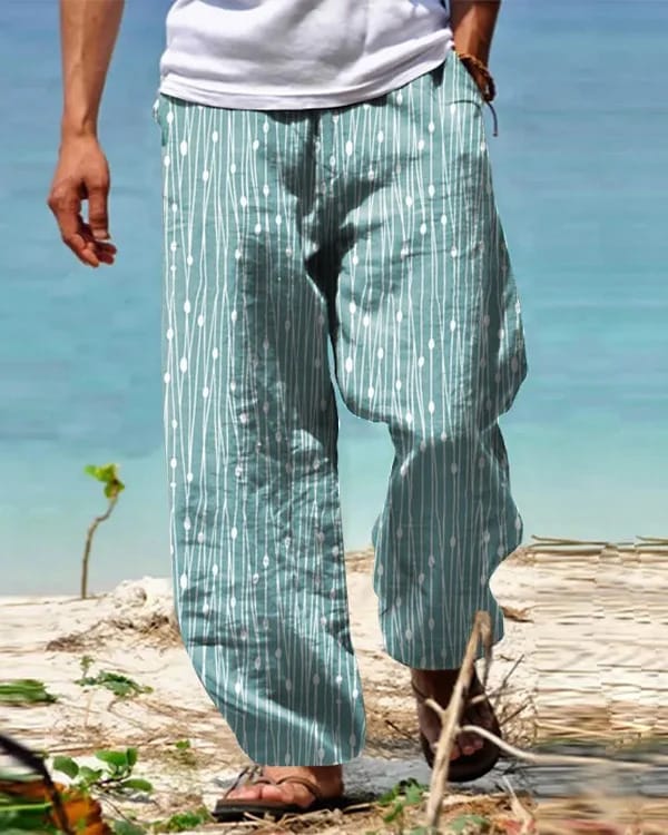 Four Seasons Men's Casual Floor Towers Geometric Printed Loose Pants Personalized Retro 2024 Wide Leg Pants New Style WR6