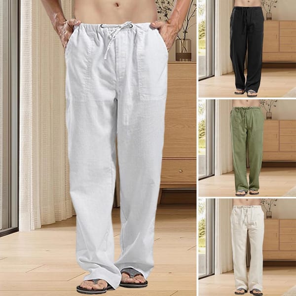 Men Casual Pants Basic Fit Men Pants Breathable Sport Trousers Men's Solid Color Casual Long Pants with Elastic Waist Drawstring