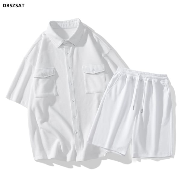 Summer Green Short Sleeve Shirt Set Men's Trend Loose Two-Piece Fashion High-Quality Versatile Comfortable Breathable Outfit Set