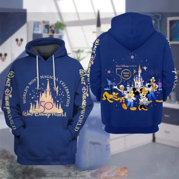 2024 Disney 50th Anniversary Dates Cartoons 3D Hoodie Men's Women's Casual Retro Sweatshirts Fashion Streetwear