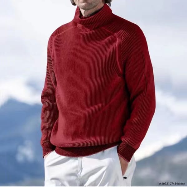 Men's Turtleneck Sweatshirt Long Sleeve Pullovers Men Solid Rib Casual Clothing Male Sweater Spring Autumn Corduroy Tees Top