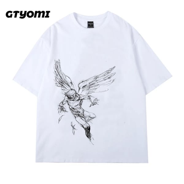 Women's Fallen Angel Graphic Print T Shirt Hip Hop Cotton T Shirt Streetwear Plus Size Round Neck, Women Y2K Clothes