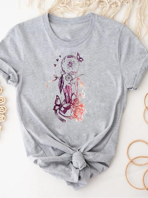 Dream Web Vintage Trend Feather Clothes Ladies Graphic Tee Women's Short Sleeve Print T Clothing Summer Female Fashion T-shirts