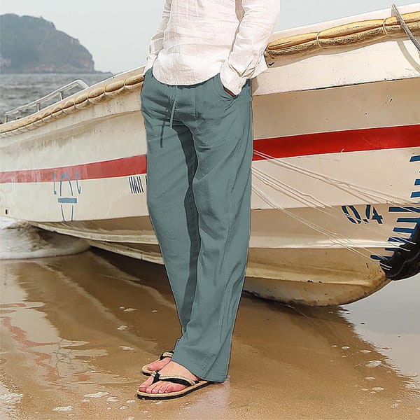 Mens Pants 2024 New Cotton Linen Large Size Men's Pants Casual Home Pants Straight Pants Loose Solid Color Trousers