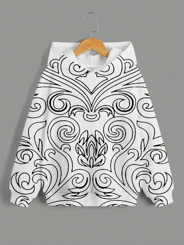 Compound Street Men's Casual Pullover Fashion Line Pattern Printed Long-sleeved Sports Hoodie Hoodie