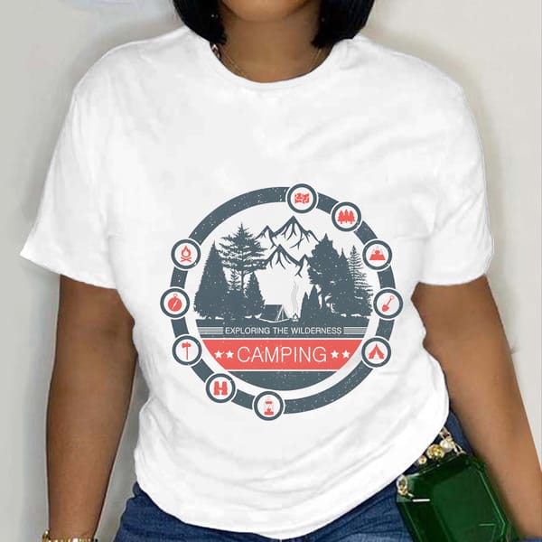Women's Pluse Size Travel T-shirt CAMPING Fashion Short Sleeve Holiday Round Neck Graphic Shirt Oversized Youthful Woman Clothes