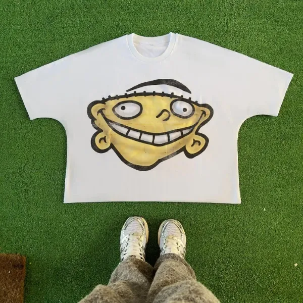 American Retro Fashion Gothic Cartoon Letter Pattern Oversized T-Shirt Women's 2024 Casual Loose Versatile Short Sleeve Top