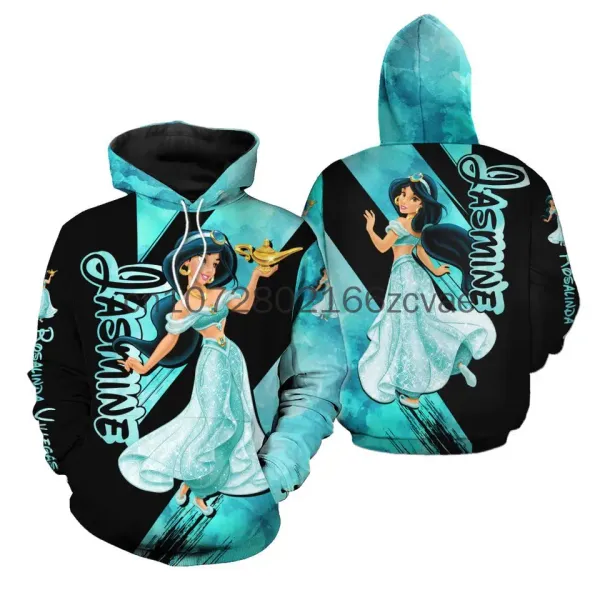 New Disney Jasmine Princess Hoodie 3D Printed Fashion Street Casual Men's and Women's Children's Sports Pullover Hoodie