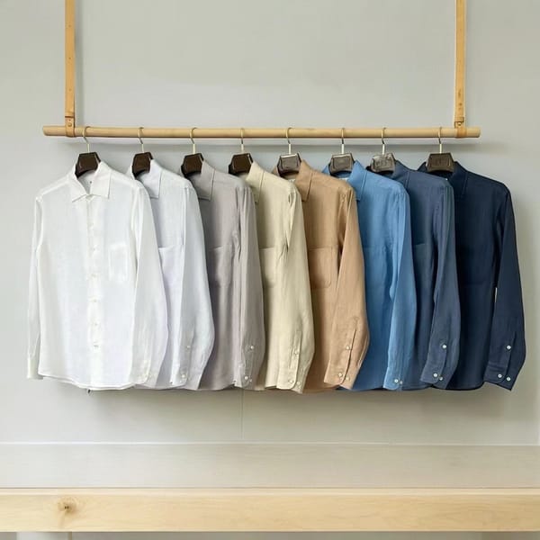 L*P Men's Linen Shirt Solid Color Commuting Spring Summer Light Business Casual Long-sleeved Shirt