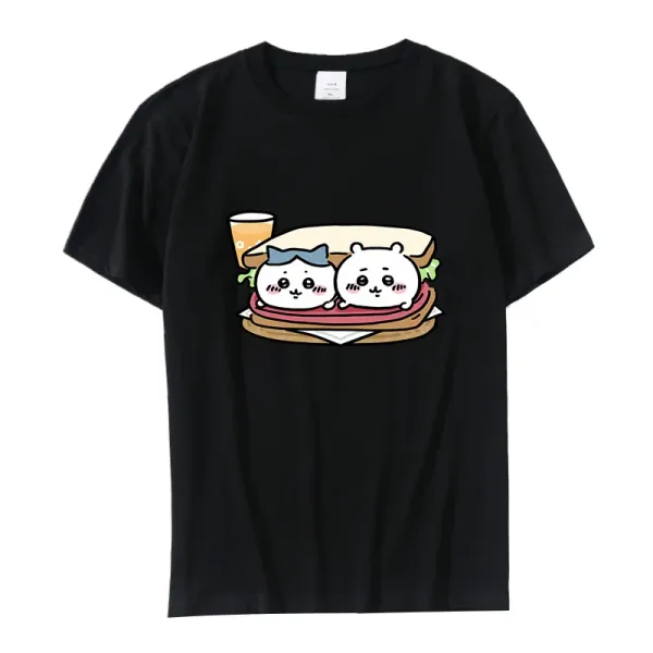 Summer Funny Chiikawa Women's T-shirt Cartoon Print Women T Shirt Black T Shirts Kawaii Casual Woman Tops Female Clothes