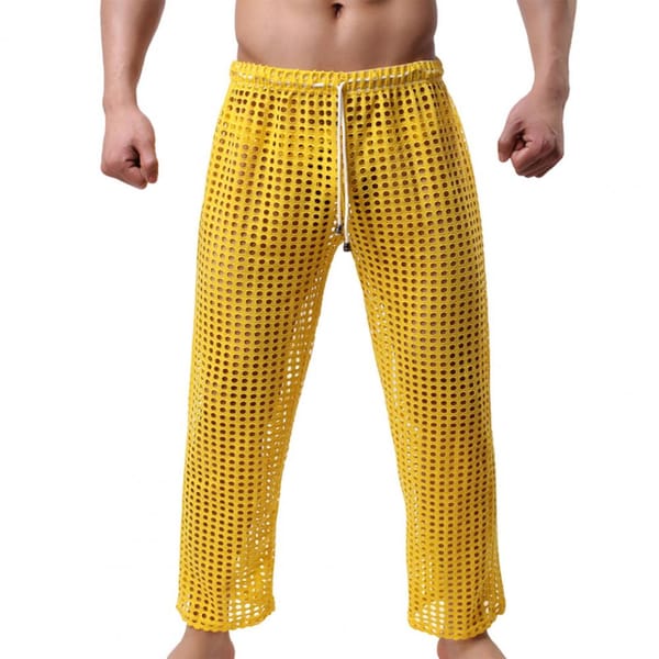 Drawstring Waist Trousers Breathable Men Trousers Breathable Hollow Out Men's Sport Pants with Elastic Waist for Gym Training