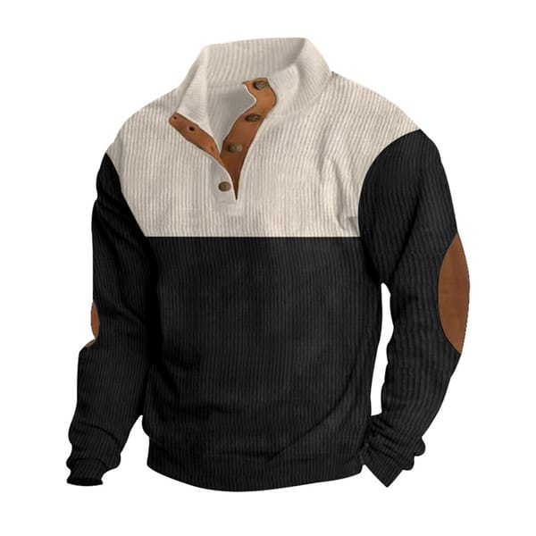 19) Men's Casual Outdoor Sports Top Stand Collar Sweatshirt Long Sleeve Baggy Pullover Corduroy Material Various Colors