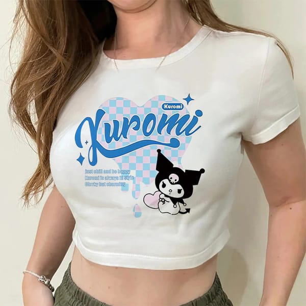 Sanrio Brand Cartoon Character Clothing Woman Kuromi Slim Tshirt T-Shirt Cute Kuromi Print Women Top Fashion Y2k Women's Clothes
