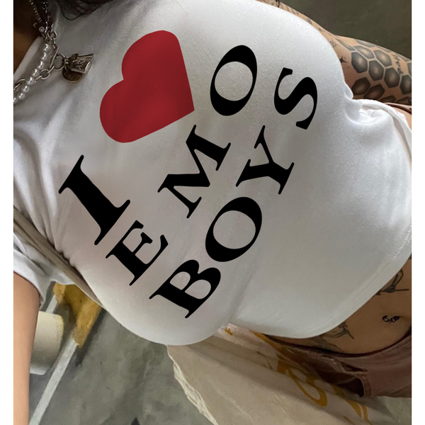 Women's Cropped Y2K Letter Print Kawaii Tee Summer Baby Tee Grunge Streetwear Harajuku Goth Cute Vintage Short Sleeve Tee 90sEMO