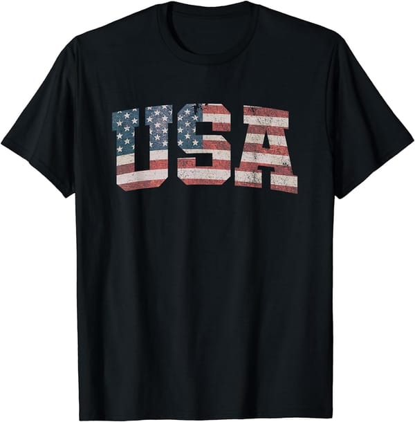 Vintage USA US Flag Patriotic Women's Crew Neck Casual Short Sleeve Vintage Summer Graphic T-Shirt