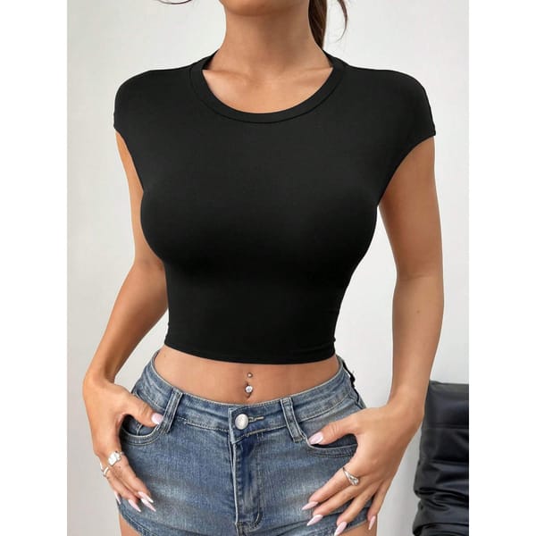 Women's Summer Slimming Big Backless Lace-Up Top Women Black Top