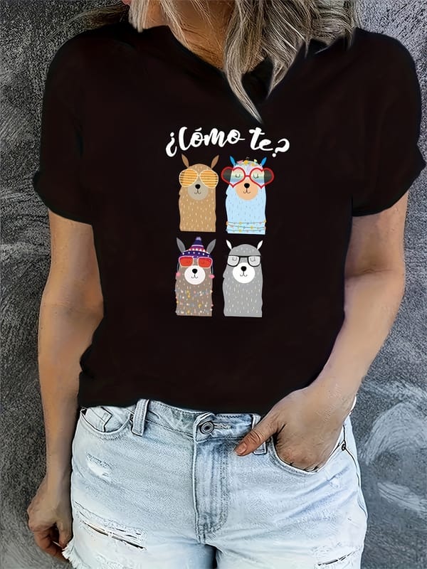 Graphic Print T-shirt, Short Sleeve Crew Neck Casual Top For Summer & Spring, Women's Clothing