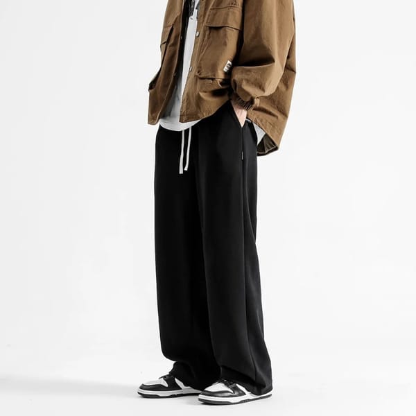 Men's Solid Spring Autumn High Waisted Elastic Pockets Straight Casual Harlan Sports Loose Floor Mopping Trousers Formal Pants
