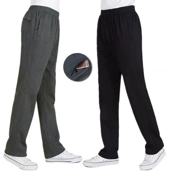 Men Fleece Bottoms Men Fleece Pants Thickened Plush Men's Winter Pants with Elastic Waist Zipper Pockets for Warmth Comfort