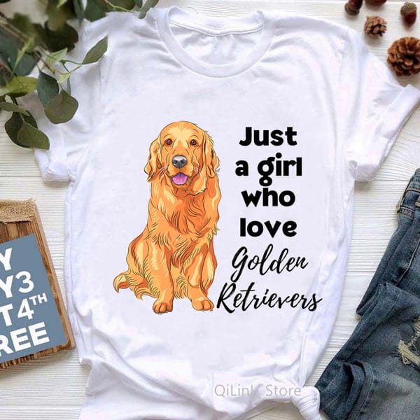 Love Golden Retriever Dog Print Short Sleeve T-shirt Women's Crewneck Personality Harajuku  Aesthetic Clothes