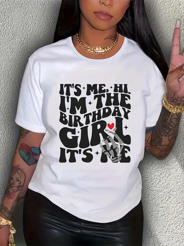 Birthday Girl	Women t shirt Summer Fashion Short sleeved T-shirt Tee Tops Printed O-neck Casual T-shirt Women's Clothing