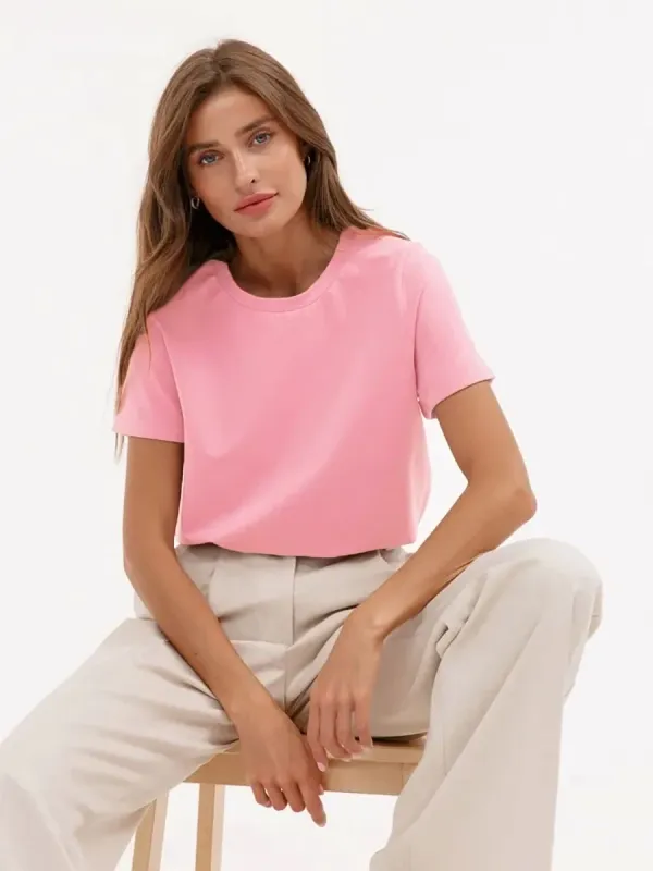 Wolfeel Summer 100% Cotton Women's T-shirt Bottoming Basic Fashionable Solid Lady Short Sleeve Loose Tops Shirts 230g/㎡ Tops