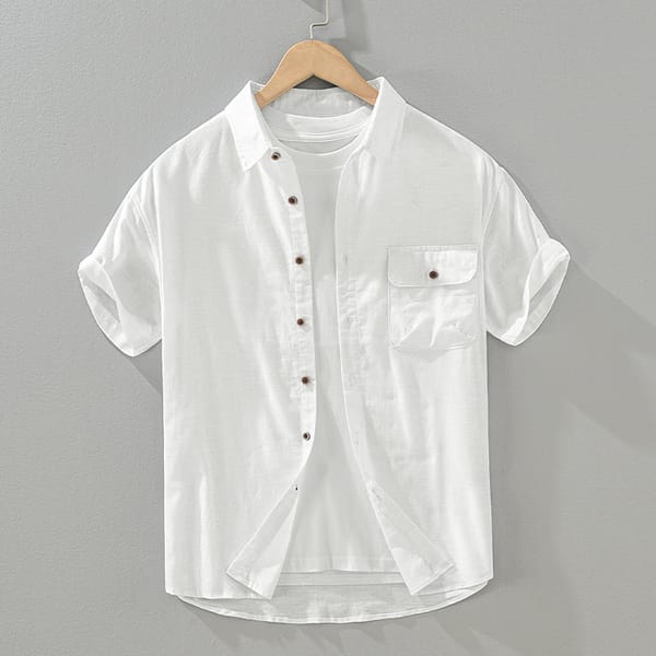 2024 Men's Retro Square Collar Casual Cotton and Linen Short-Sleeved Shirt Summer Breathable and Loose Cool Shirt