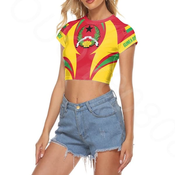 Africa Zone Women's Summer Clothing Short Sleeve Print - Guinea Bissau Action Flag Women's Raglan Cropped T-Shirt