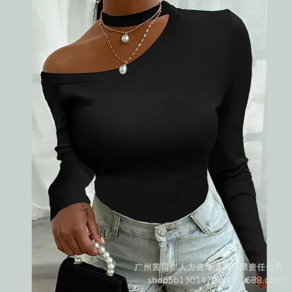 Long Sleeve Top Women's Sexy Strapless Shirt Top Summer Solid Color Slim T-shirt Skinny Sexy Party Tops Tshirts