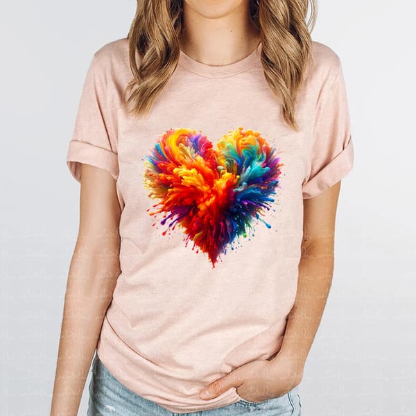 Women's Heartbeat T-Shirts Short Sleeves Watercolor Print Summer Tops Heartbeat Love Funny Tshirts Women Design Heart Tee Tops
