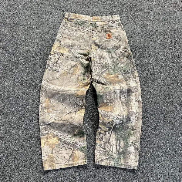 American Y2K Harajuku Maple Leaf Print Washed Jeans Men's Straight Leg Loose Trousers Street Trend Hip-Hop Women's Jeans