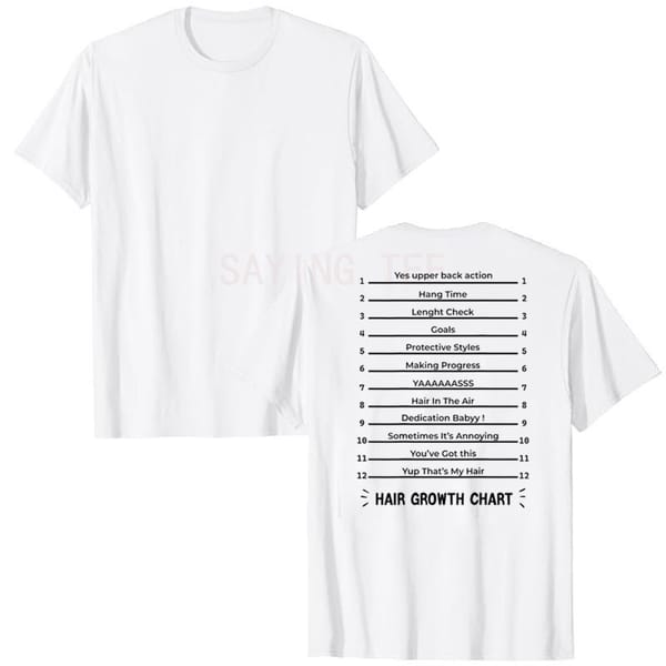 Hair Growth Chart - Length Check for Your Stylish Long Hair T-Shirt Women's Fashion Humor Funny Letters Printed Graphic Tee Tops