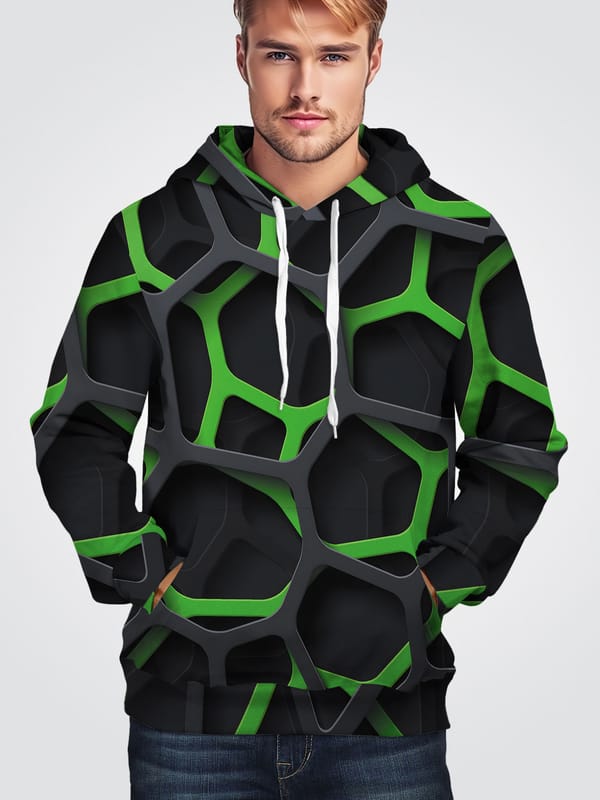3D Geometric Mesh Abstract Print Full-body Men's Hoodie Spring And Autumn Long-sleeved Pullover Unisex Polyester Comfort Coat