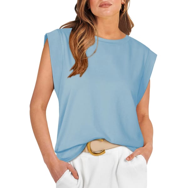 Women's Sleeveless Round Neck T Shirt, Solid Tops, Summer