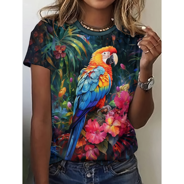 Summer Parrot Funny Women's T-Shirts Bird Parrot 3d Print T-Shirt Characters Casual Short Sleeve Top Tee O Neck Female Clothing