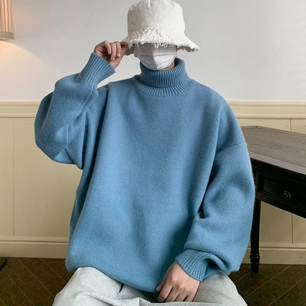 Long Sleeve Winter Sweater Men's High Collar Turtleneck Sweater Warm Knitted Pullover for Autumn Winter Soft Thickened for Men