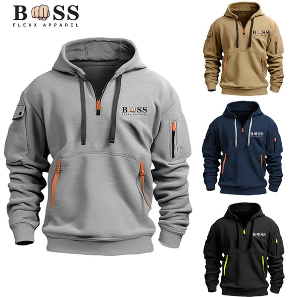 Harajuku Retro Hooded Men's Sweatshirt, Casual Sports Pullover, Long Sleeve Zipper, Multiple Pockets, Loose Jacket, Stretch