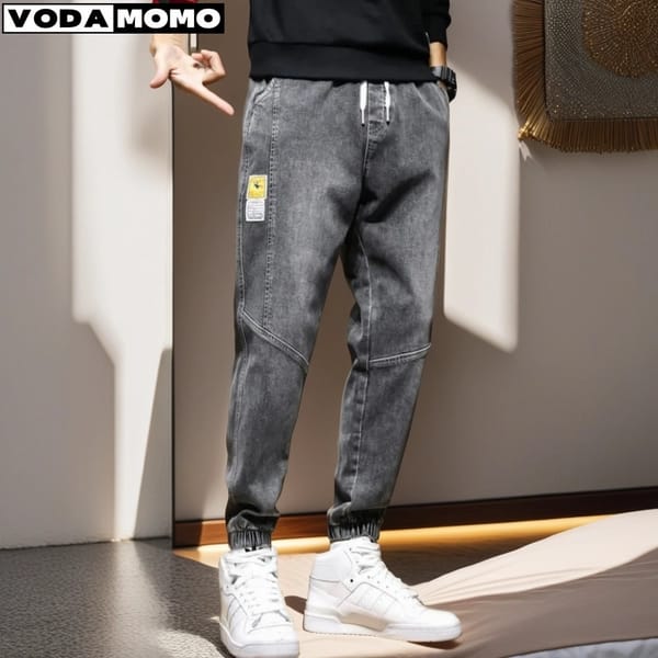 Autumn Men's Cargo Jeans Fashion Harlan Cotton Streetwear Harajuku Pants Joggers Elastic Waist Trousers Male Clothing 2024 New