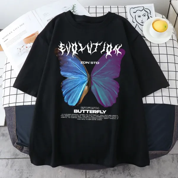 Hip Hop T Shirt Butterfly Print Graphic Women's T-shirt Tops Y2k Streetwear Harajuku Tshirt Male Casual Clothing Men's Tees