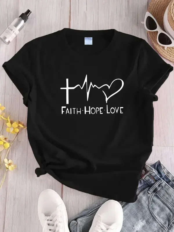 Cute Print Graphic T-Shirt, Cartoon Short Sleeve Crew Neck Shirt For Valentine's Day Gifts, Casual Every Day Tops, Women's Cloth