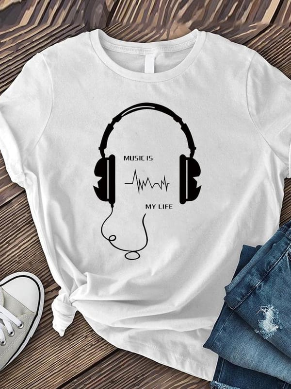 Clothes Summer Ladies Print T Fashion Women's Clothing Music Love Printing Sweet Short Sleeve Graphic Tee Female T-shirts